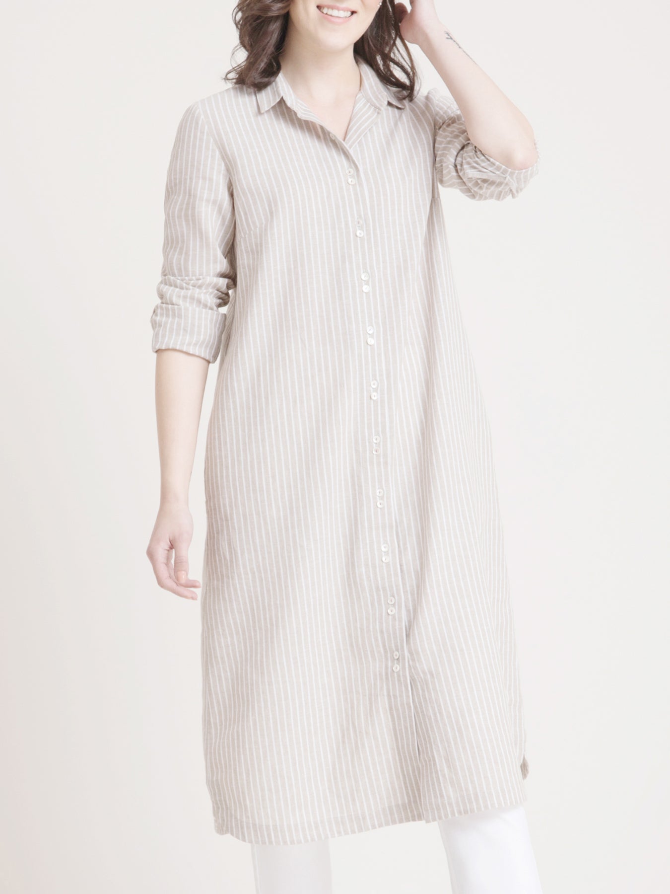 Linen Striped Shirt Dress and Pants Co ...